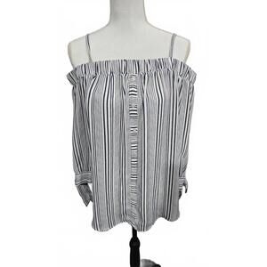 Striped Off-Shoulder Blouse with Sleeve Ties